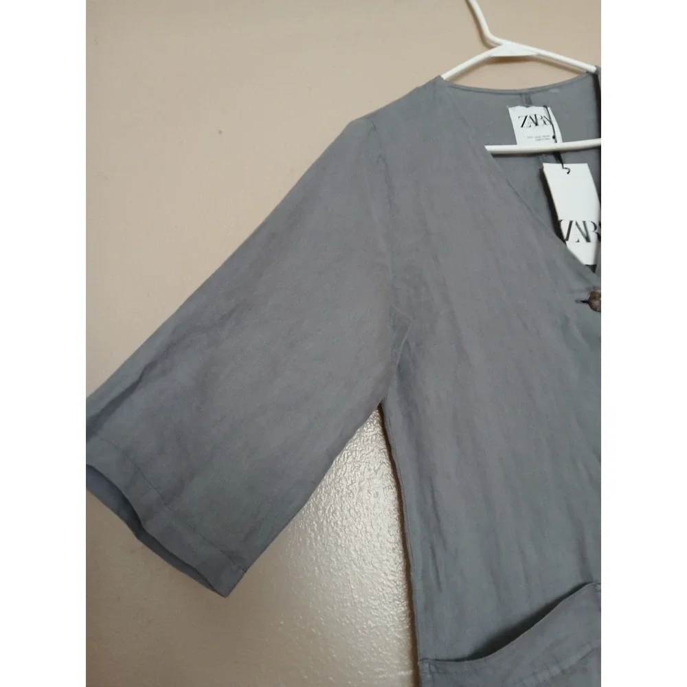 Zara Jumpsuit Small 100 Linen Relaxed Fit Lagenlook Minimalist Bohemian New